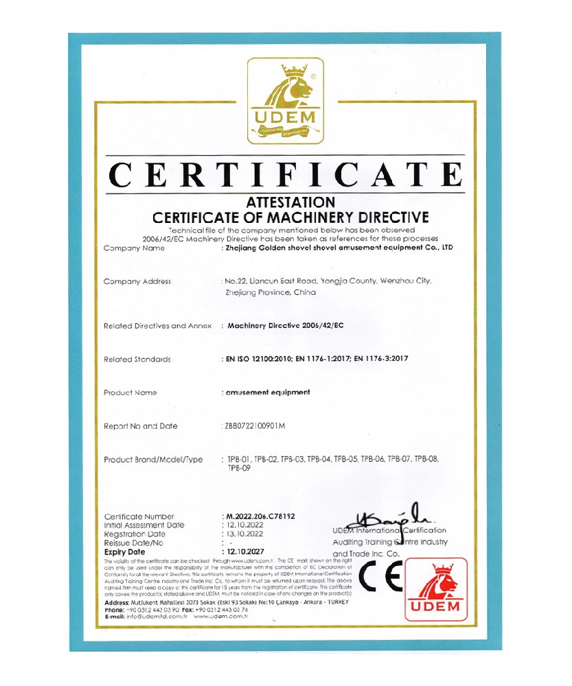 ATTESTION CERTIFICATE OF MACHINERY DIRECTIVE